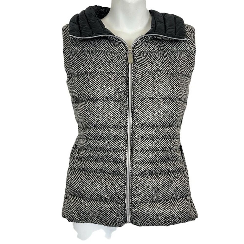Vince Camuto Women's Down Puffer Vest Herringbone Pattern Full Zip Jacket sz S